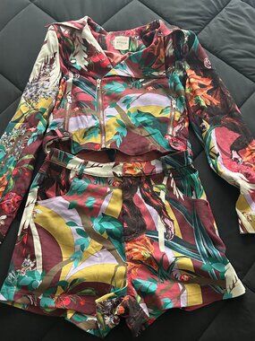MIVIR Boutique 2-Piece Moto Set - Jungle Tropical Print - Jacket & Shorts